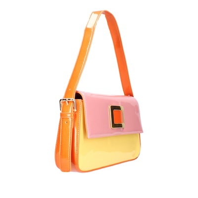 Front view of #10523 PINK/YELLOW/ORANGE PATENT