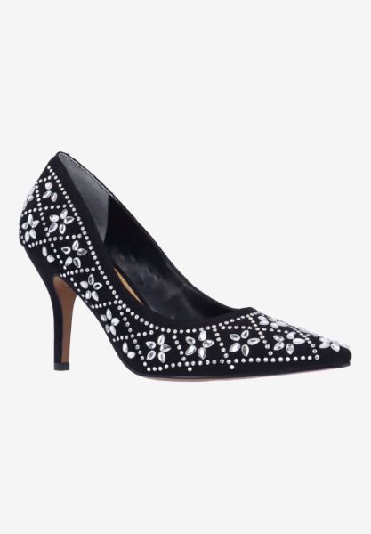 Front view of Barlow BLACK SUEDE/RHINESTONES