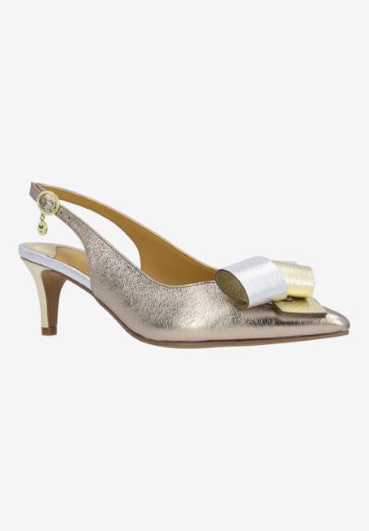 Front view of Delara TAUPE/GOLD/SILVER MET. NAPPA