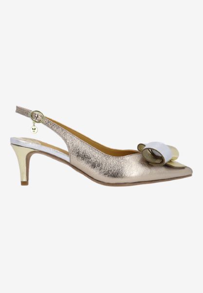 Right side view of Delara TAUPE/GOLD/SILVER MET. NAPPA