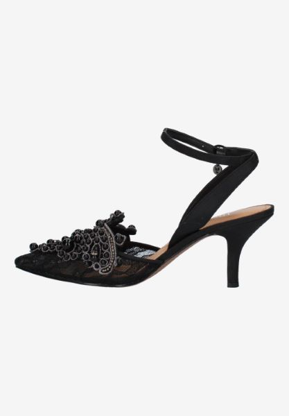 Left side view of Desdemona BLACK FLORAL LACE