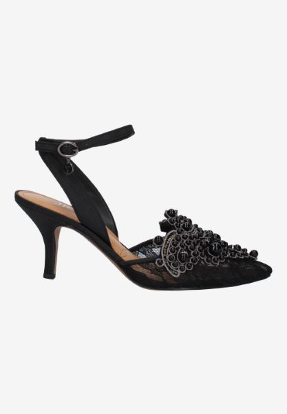 Right side view of Desdemona BLACK FLORAL LACE