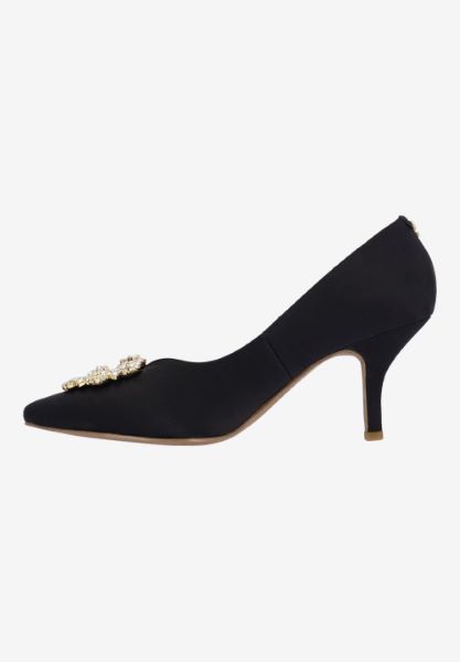 Left side view of Ezara BLACK SATIN