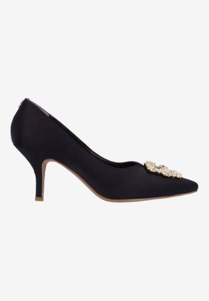 Right side view of Ezara BLACK SATIN