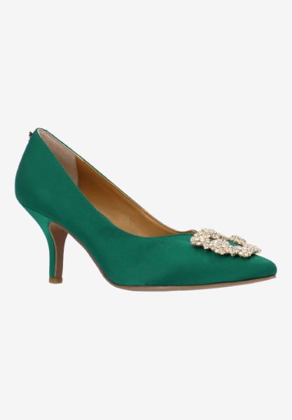 Front view of Ezara EMERALD GREEN SATIN