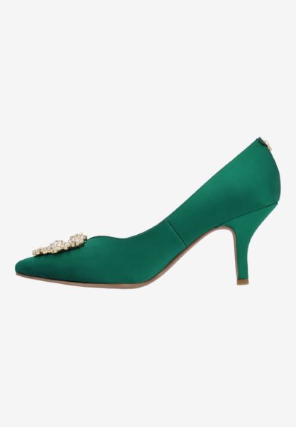 Left side view of Ezara EMERALD GREEN SATIN