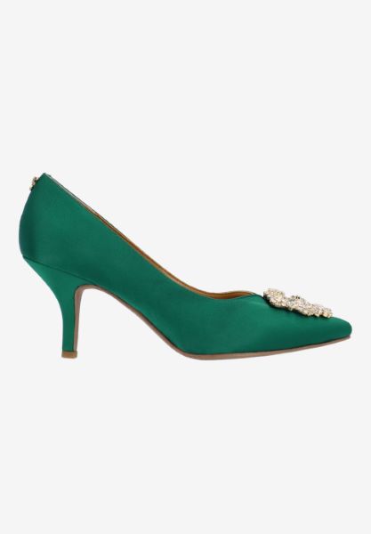Right side view of Ezara EMERALD GREEN SATIN