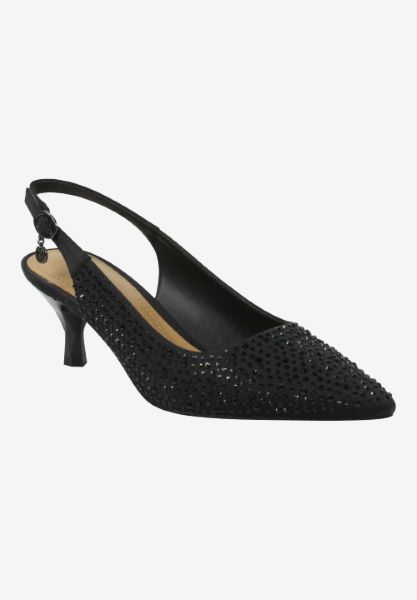 Front view of Ferryanne BLACK SATIN/RHINESTONES