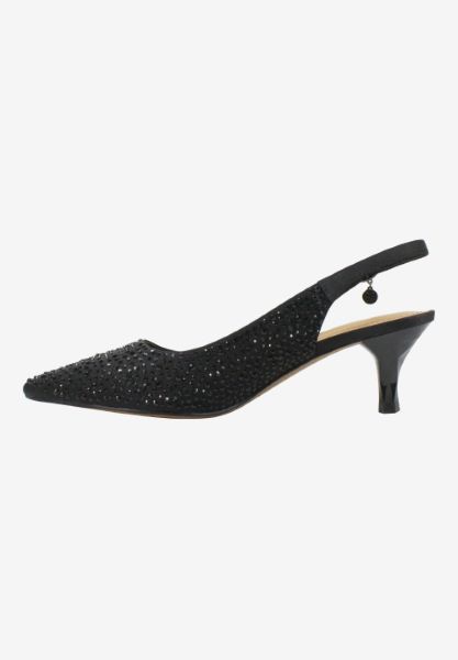 Left side view of Ferryanne BLACK SATIN/RHINESTONES