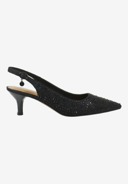 Right side view of Ferryanne BLACK SATIN/RHINESTONES