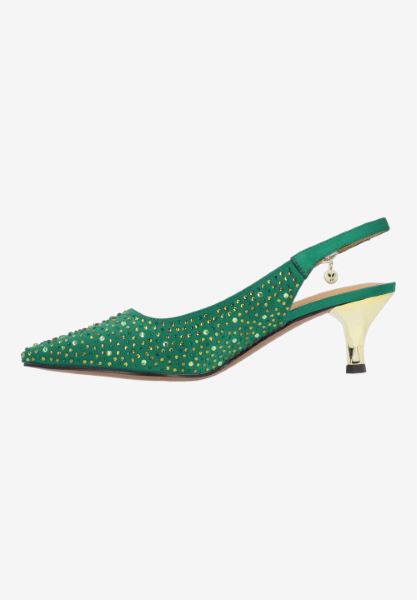Left side view of Ferryanne GREEN OMBRE SATIN/STONES