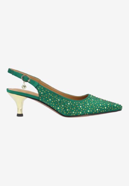 Right side view of Ferryanne GREEN OMBRE SATIN/STONES