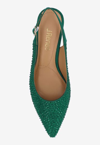 Top view of Ferryanne EMERALD GREEN SATIN/STONES