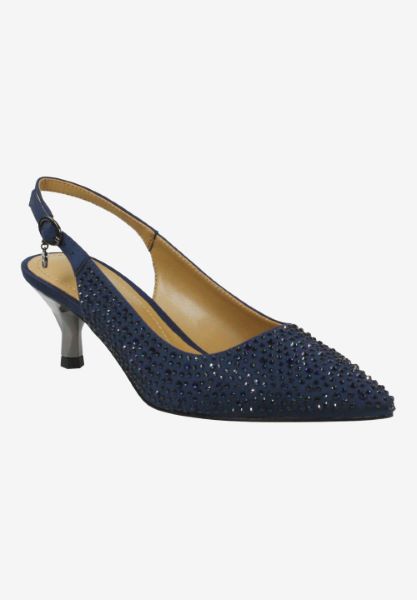 Front view of Ferryanne NAVY SATIN/RHINESTONES