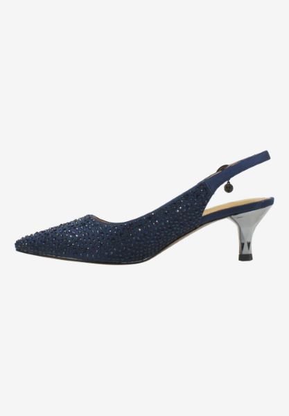 Left side view of Ferryanne NAVY SATIN/RHINESTONES