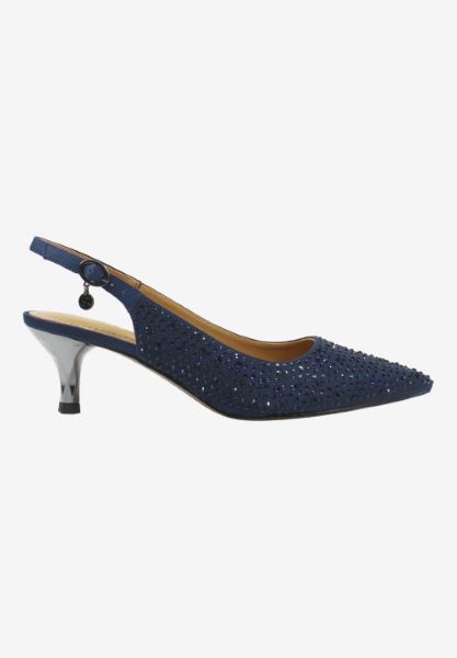 Right side view of Ferryanne NAVY SATIN/RHINESTONES