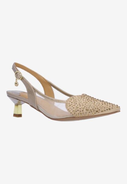 Front view of Gwyn BEIGE PATENT/SATIN/MESH