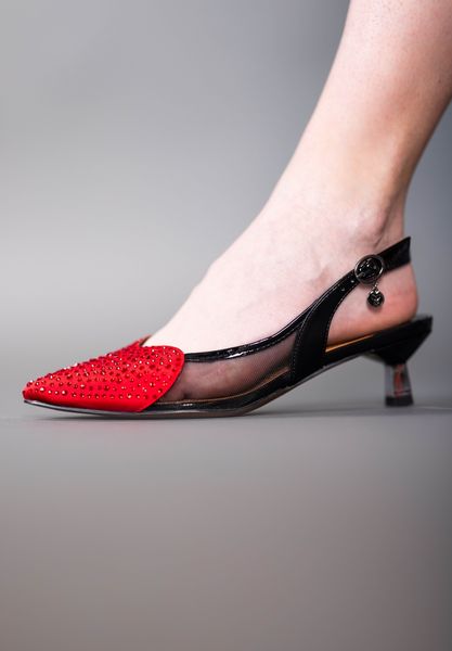 Lifestyle image of Gwyn BLACK/RED PATENT/SATIN/MESH