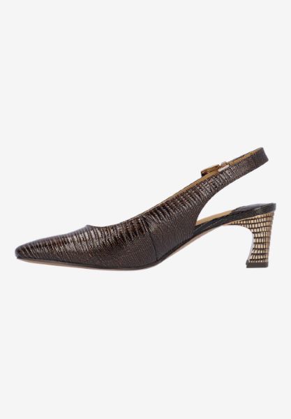 Left side view of Hadyn COGNAC LIZARD PRINT