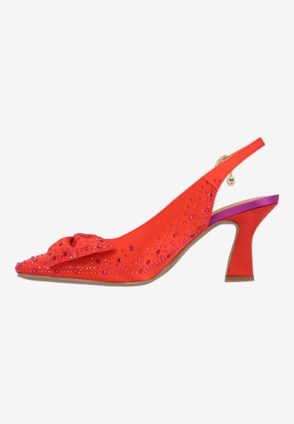Left side view of Harlan RED/PURPLE SATIN/STONES