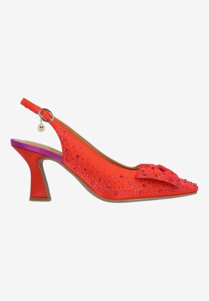 Right side view of Harlan RED/PURPLE SATIN/STONES