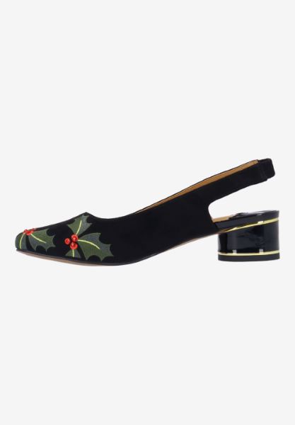 Left side view of Hollee BLACK/GREEN/RED MICROSUEDE