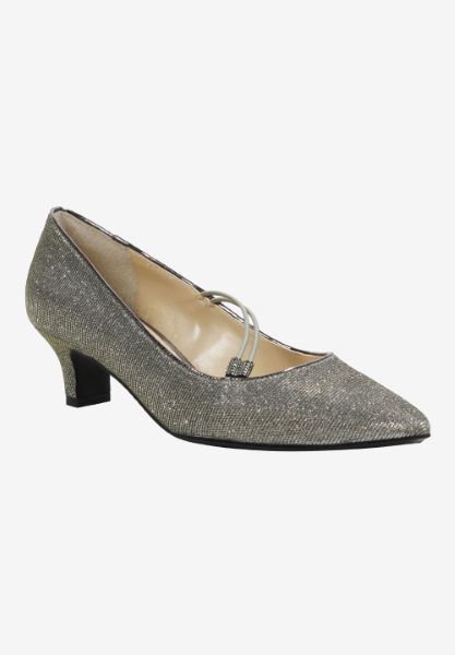 Front view of Idenah Pewter Glitter Fabric