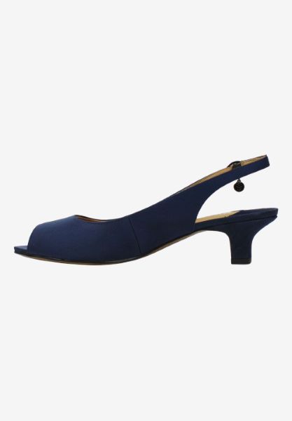 Left side view of Jenvey Navy Satin
