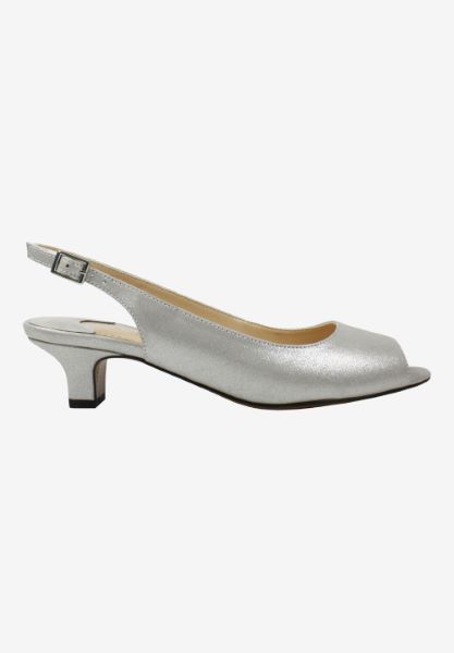 Right side view of Jenvey Silver Satin