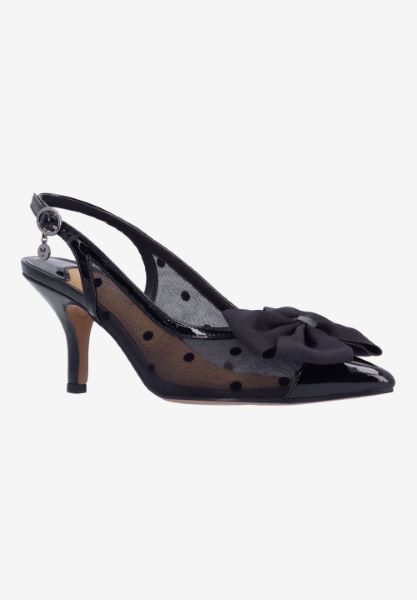 Front view of Kadence BLACK PATENT/POLKA DOT MESH