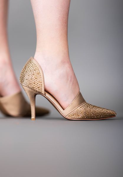 Lifestyle image of Kaleena BEIGE SATIN/RHINESTONES