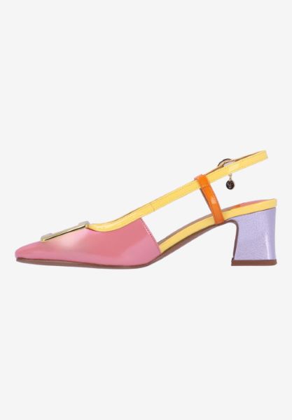 Left side view of Kellen PINK/YELLOW/ORANGE PATENT