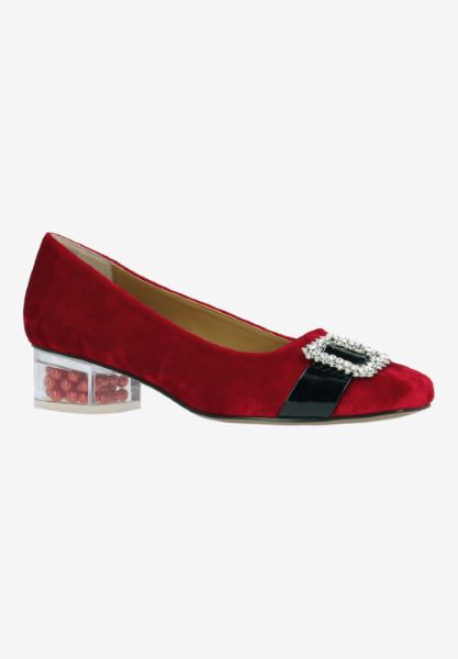 Front view of Kreengle RED/BLACK VELVET/PATENT