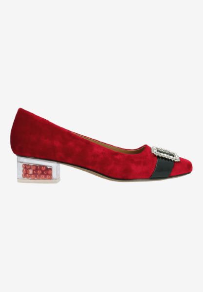 Right side view of Kreengle RED/BLACK VELVET/PATENT