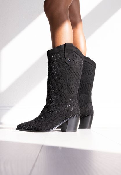 Lifestyle image of Laylani BLACK SUEDE/RHINESTONES