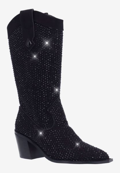 Front view of Laylani BLACK SUEDE/RHINESTONES