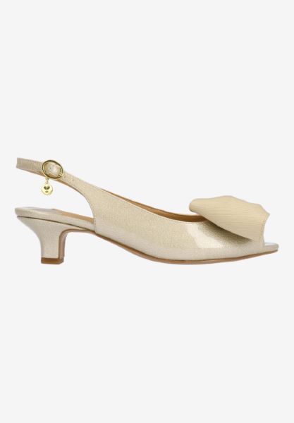 Right side view of Lirain TAUPE PATENT/GROSGRAIN