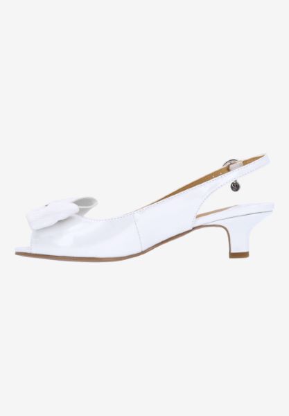 Left side view of Lirain WHITE PATENT/GROSGRAIN