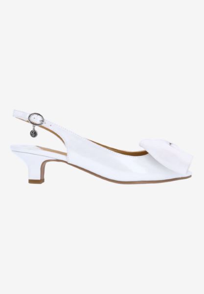 Right side view of Lirain WHITE PATENT/GROSGRAIN