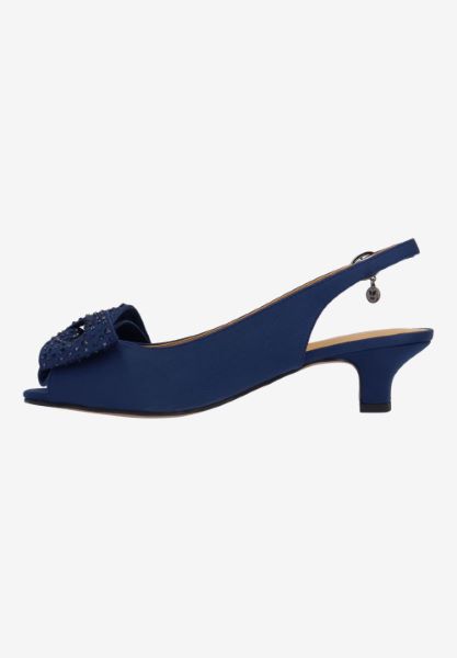 Left side view of Lirain NAVY SATIN
