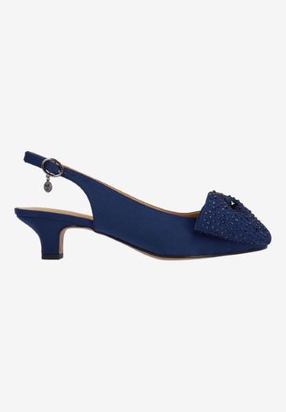 Right side view of Lirain NAVY SATIN