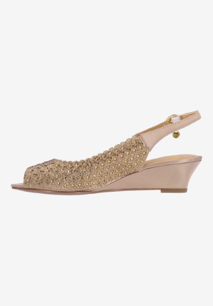 Left side view of Malorie BEIGE SATIN/STONES