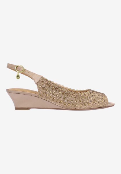 Right side view of Malorie BEIGE SATIN/STONES
