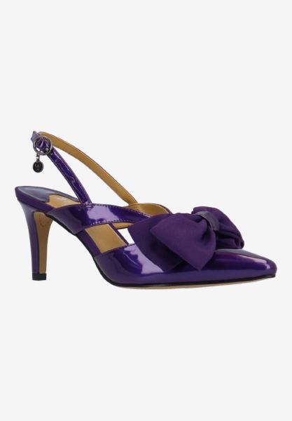 Front view of Morigen PURPLE PATENT/GROSGRAIN