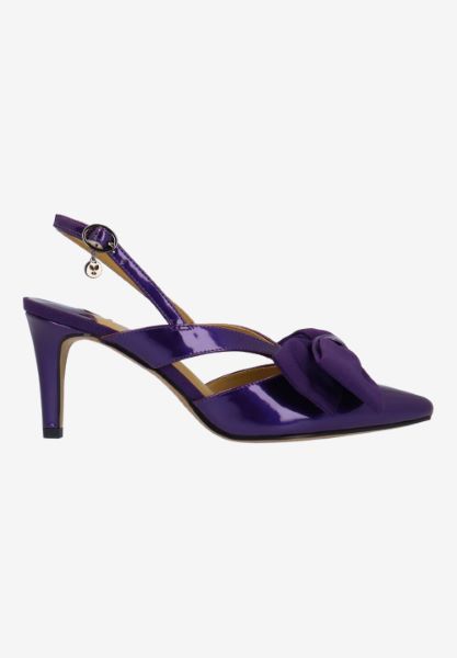 Right side view of Morigen PURPLE PATENT/GROSGRAIN