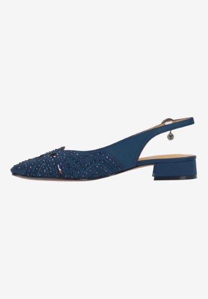 Left side view of Nicolette NAVY SATIN/RHINESTONES