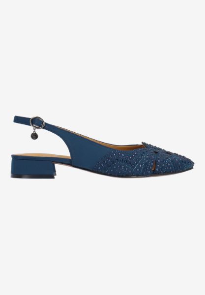 Right side view of Nicolette NAVY SATIN/RHINESTONES