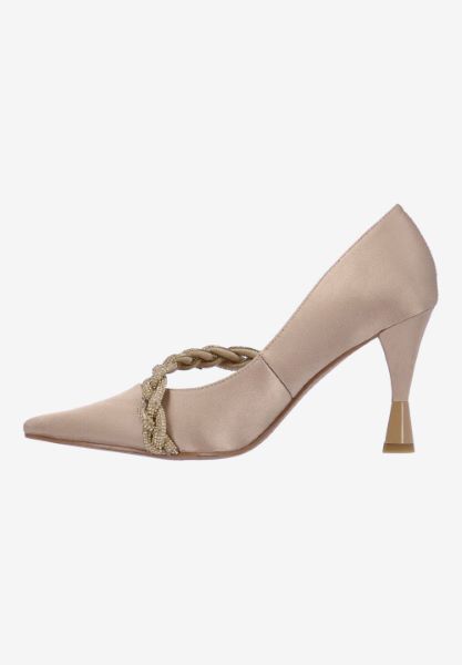 Left side view of Nyomee BEIGE SATIN