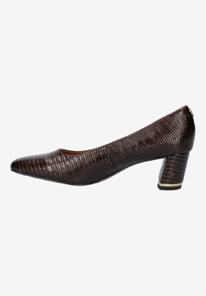 Left side view of Olivienne COGNAC LIZARD PRINT