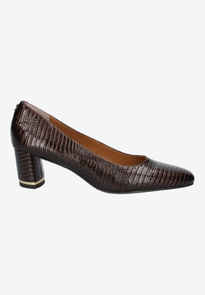 Right side view of Olivienne COGNAC LIZARD PRINT